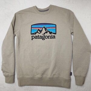 Patagonia Sweatshirt Mens XS Beige Fitz Roy Uprisal Crew Graphic Fleece Pullover
